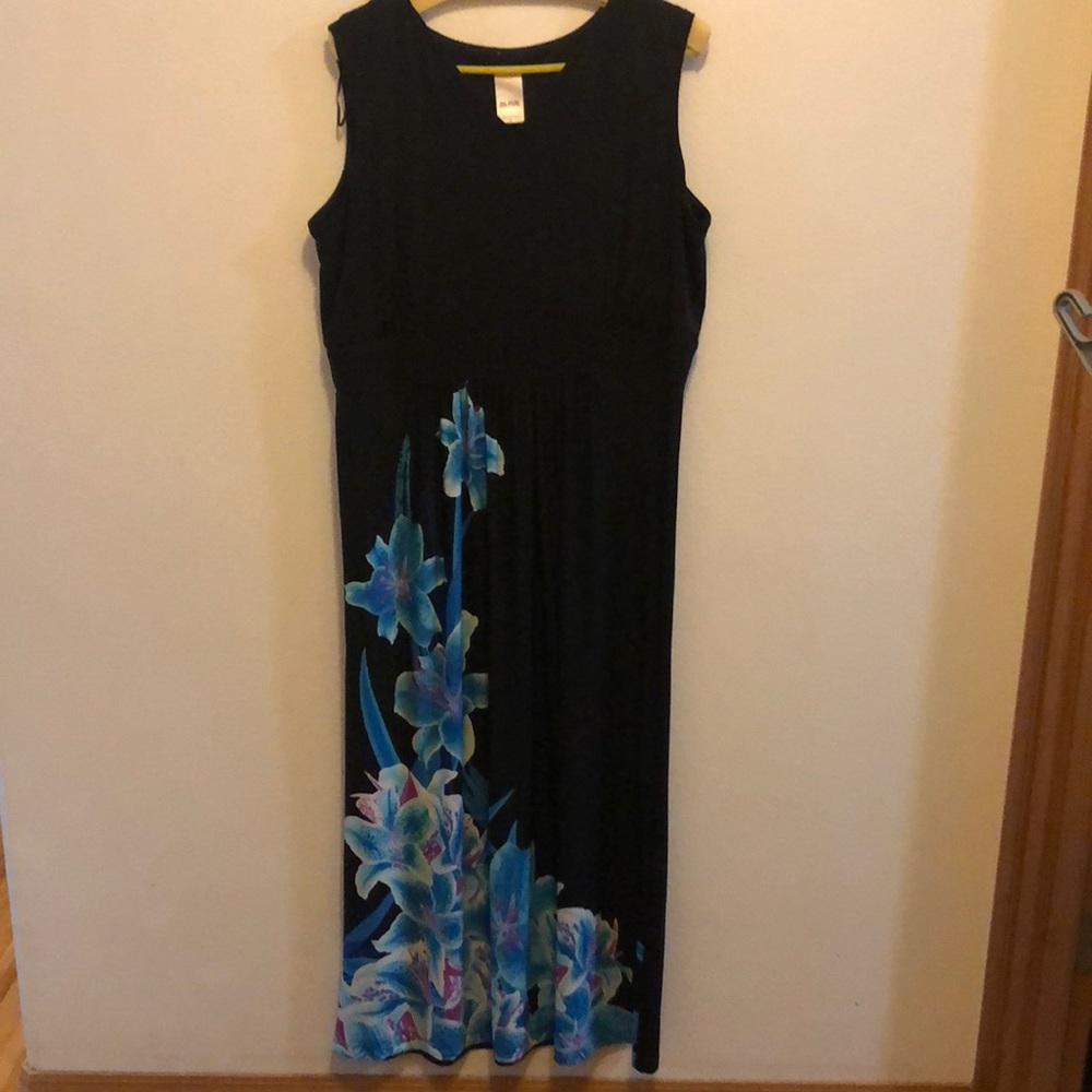Maxi black with blue flower dress